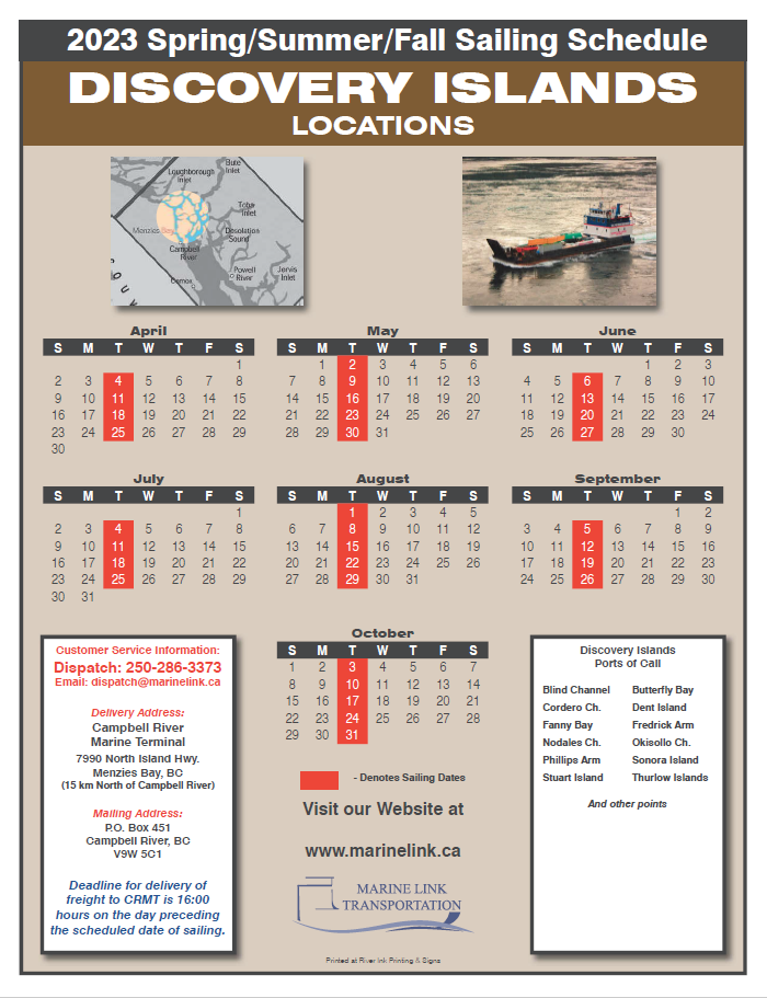 Marine Link Schedule - SSF 2023 - DISCOVERY ISLANDS