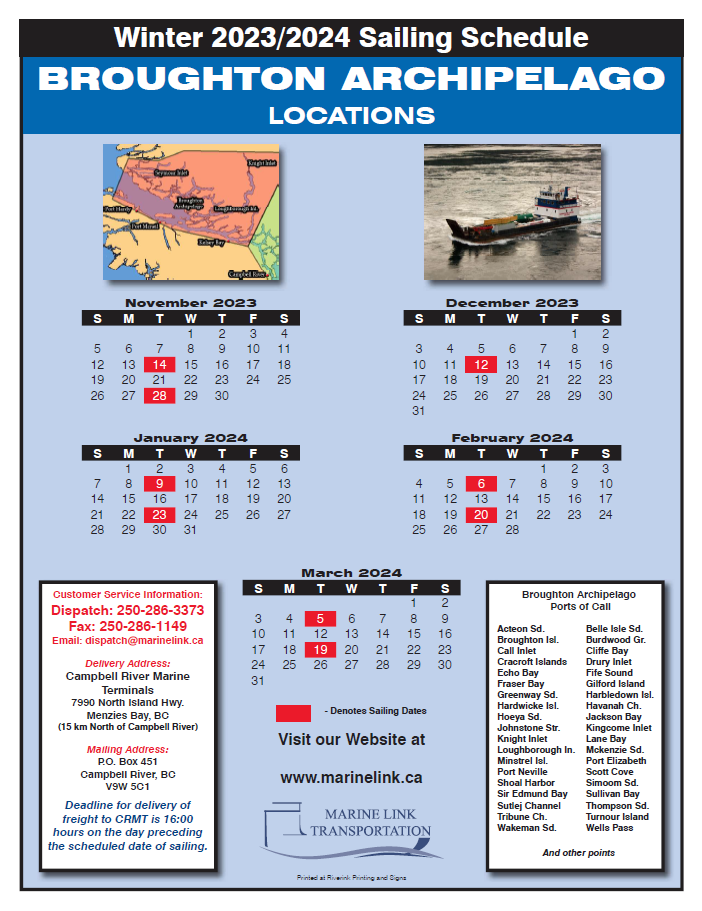 Marine Link Schedule - Winter 23.24 BROUGHTON