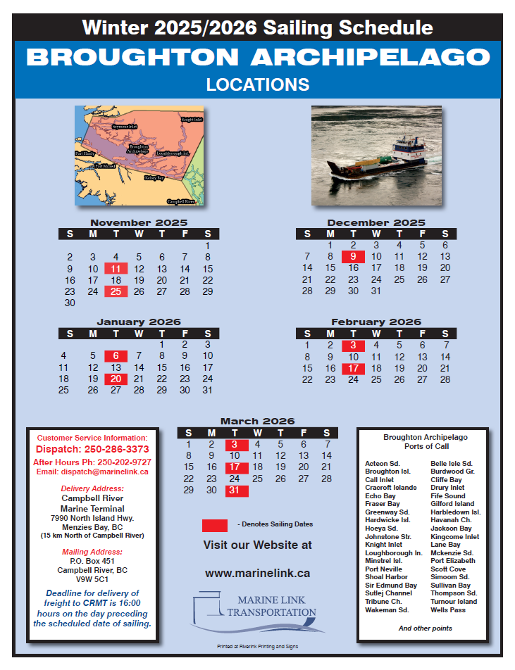 MLT Sailing Schedule - WS 2026 - BROUGHTON